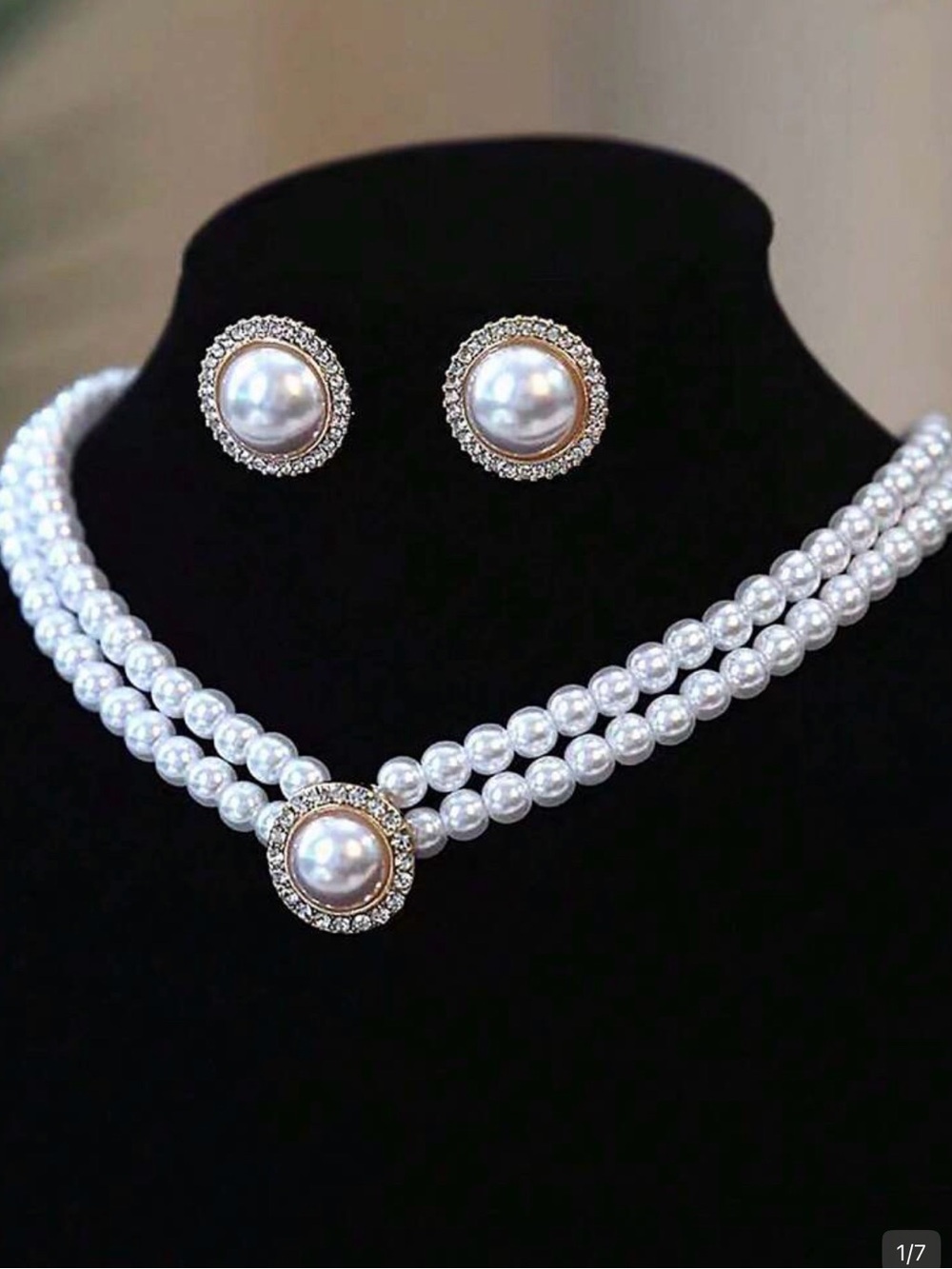 Classic White Pearl Double-Strand Necklace and Stud Earring Set